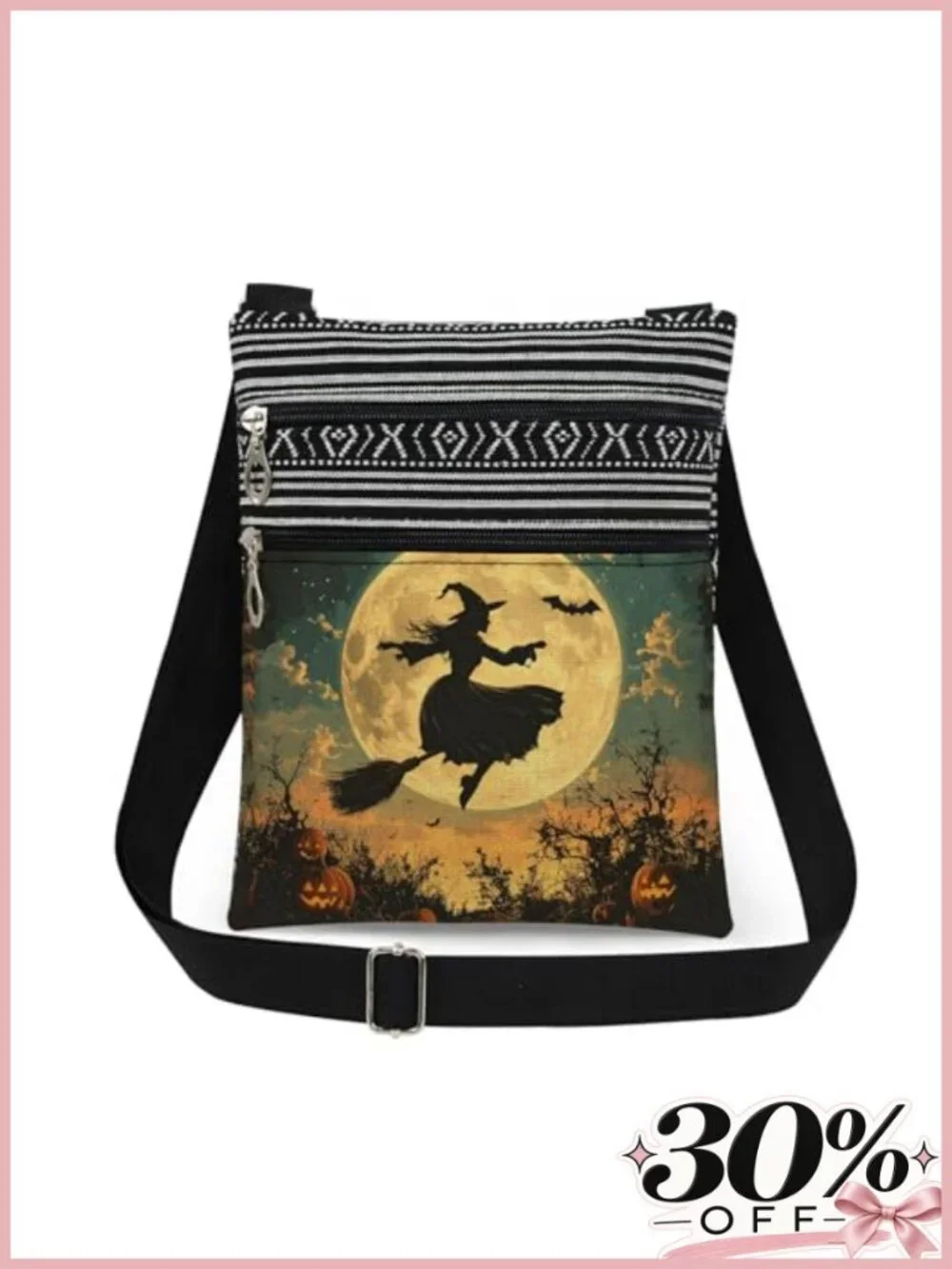 Halloween Witch Crossbody Bag Polyester Adjustable Strap Lightweight Purse